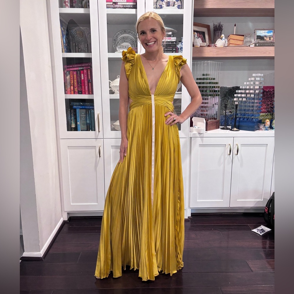 Pleated Ruffled Cap Sleeve Cut Out Lace Up Gown